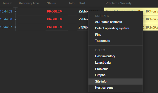 Customizing Zabbix popup menus